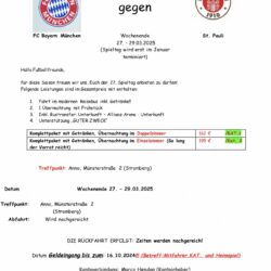 Fahrt zum Heimspiel FC Bayern München – ST. Pauli (alle Karten vergeben!)